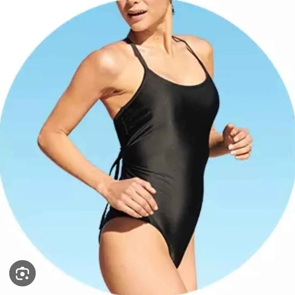 NWT Xersion Black Strappy One Piece Swimwear Scoop Neck
